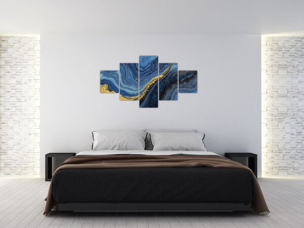 Obraz - Niebiesko-złota abstrakcja (125x70 cm)