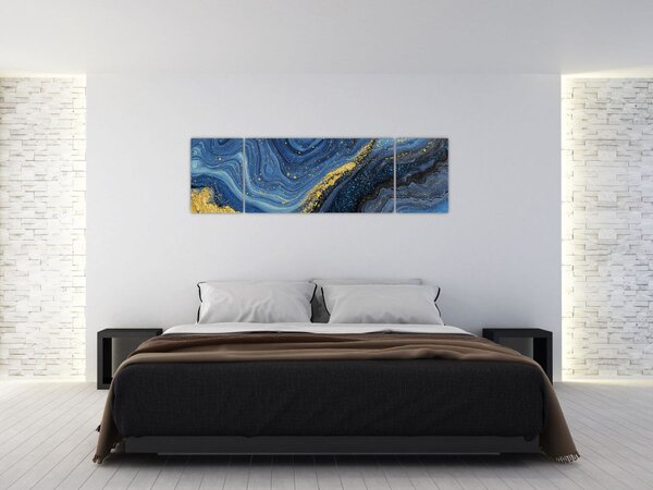 Obraz - Niebiesko-złota abstrakcja (170x50 cm)