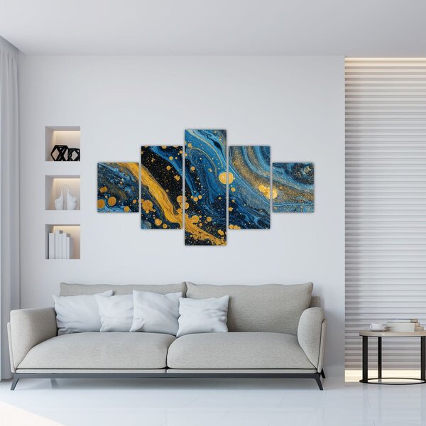 Obraz - Niebieska abstrakcja ze złotem (125x70 cm)