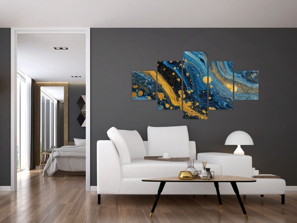Obraz - Niebieska abstrakcja ze złotem (125x70 cm)