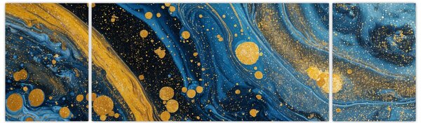 Obraz - Niebieska abstrakcja ze złotem (170x50 cm)