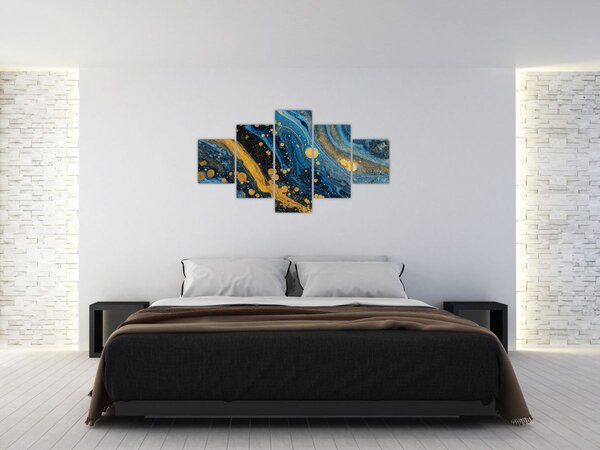 Obraz - Niebieska abstrakcja ze złotem (125x70 cm)