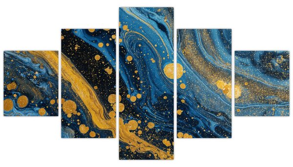 Obraz - Niebieska abstrakcja ze złotem (125x70 cm)