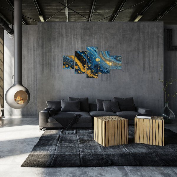 Obraz - Niebieska abstrakcja ze złotem (125x70 cm)