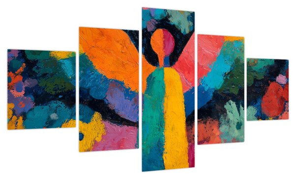 Obraz - Abstrakcyjny anioł z kwiatami (125x70 cm)