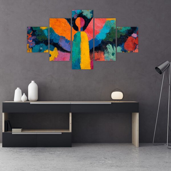 Obraz - Abstrakcyjny anioł z kwiatami (125x70 cm)