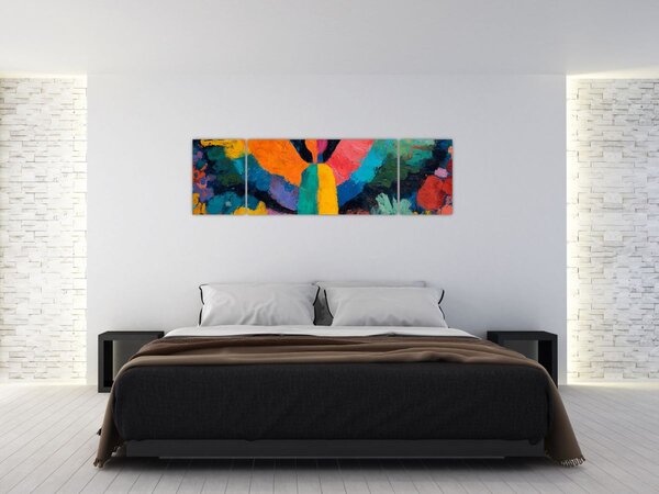 Obraz - Abstrakcyjny anioł z kwiatami (170x50 cm)