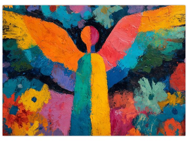 Obraz - Abstrakcyjny anioł z kwiatami (70x50 cm)