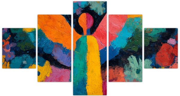 Obraz - Abstrakcyjny anioł z kwiatami (125x70 cm)