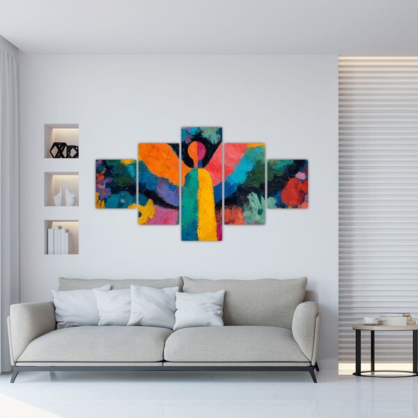 Obraz - Abstrakcyjny anioł z kwiatami (125x70 cm)