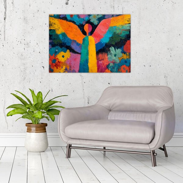 Obraz - Abstrakcyjny anioł z kwiatami (70x50 cm)