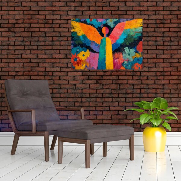 Obraz - Abstrakcyjny anioł z kwiatami (70x50 cm)