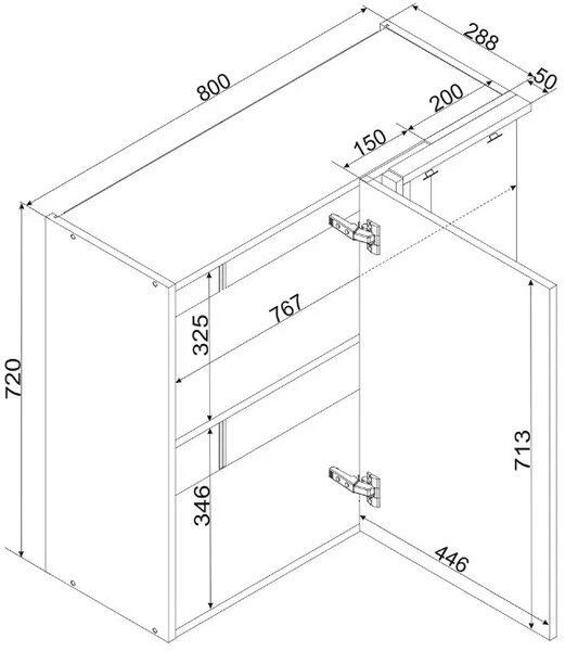 Narożna szafka kuchenna górna z pojedynczym frontem biały + dąb artisan K5-T19