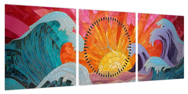 Obraz - Mozaika fal (z zegarem) (90x30 cm)