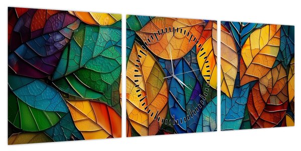 Obraz - Mozaika z liści (z zegarem) (90x30 cm)