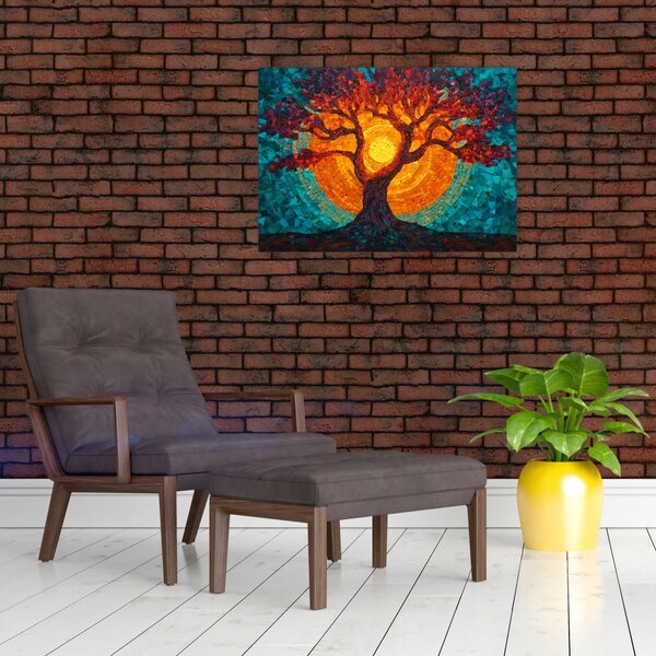 Obraz - Drzewo życia i słońce w mozaice (70x50 cm)