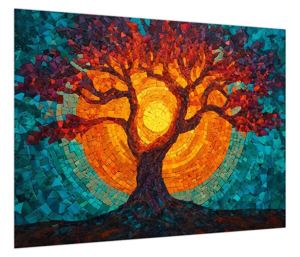 Obraz - Drzewo życia i słońce w mozaice (70x50 cm)
