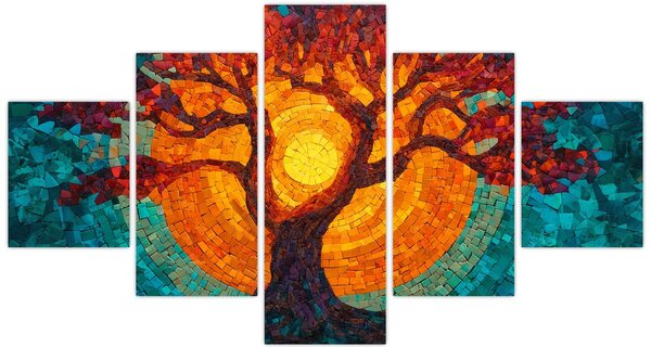 Obraz - Drzewo życia i słońce w mozaice (125x70 cm)