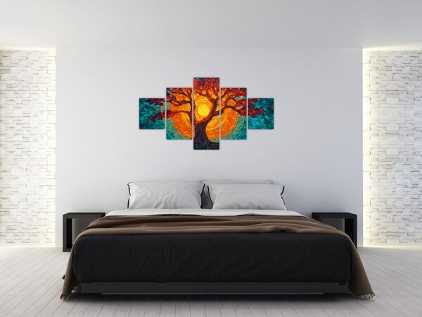 Obraz - Drzewo życia i słońce w mozaice (125x70 cm)