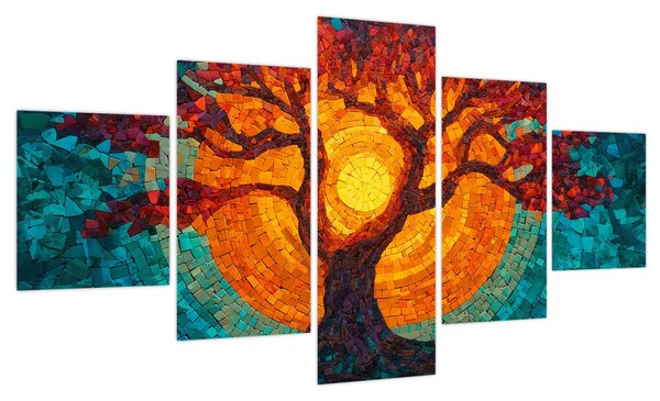 Obraz - Drzewo życia i słońce w mozaice (125x70 cm)