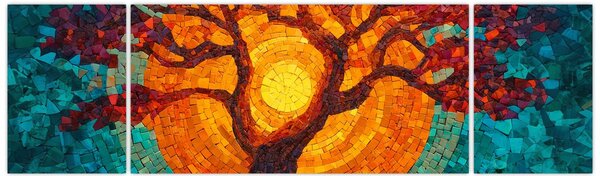 Obraz - Drzewo życia i słońce w mozaice (170x50 cm)