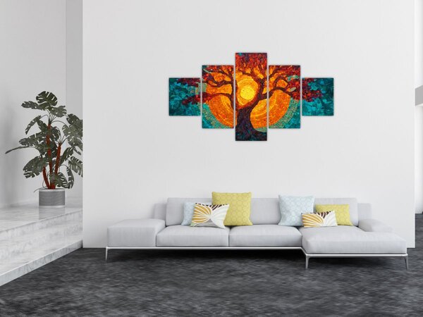 Obraz - Drzewo życia i słońce w mozaice (125x70 cm)