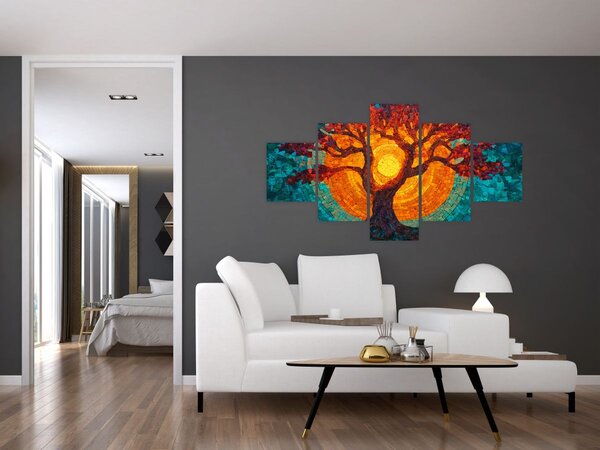 Obraz - Drzewo życia i słońce w mozaice (125x70 cm)