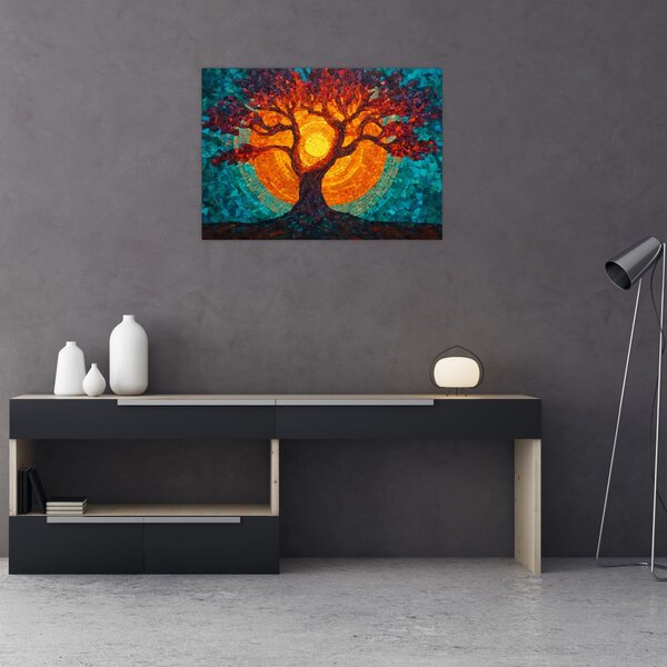 Obraz - Drzewo życia i słońce w mozaice (70x50 cm)