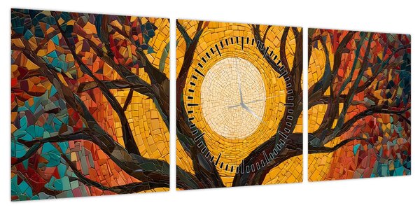 Obraz - Słońce w koronie drzewa życia (z zegarem) (90x30 cm)