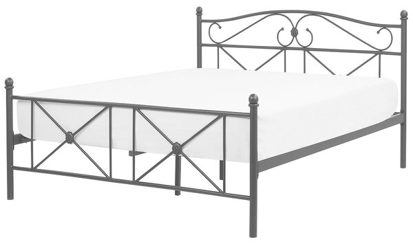 Metalowe łóżko ze stelażem 140x200 cm zdobione wezgłowie i zanóżek czarne Rodez Beliani