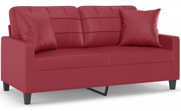 Sofa 2-os. z poduszkami, winna czerwieÅ, 140 cm, sztuczna skÃ³ra