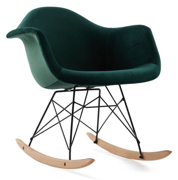 MebleMWM Krzesło skandynawskie bujane ART106C | Welur | Zielony | Outlet