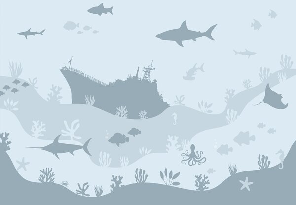 Fototapeta - Sea World, niebieski (196x136 cm)