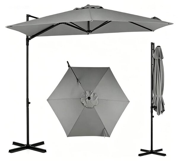 KOMFOTTEU, parasol ogrodowy, 290 cm, obrotowy o 360°, z korb i dwuwarstwowym daszkiem. Parasol ogrodowy ze stojakiem, zapewniajcy ochron przed socem, idealny na balkon, taras i do ogrodu. Mona go równie wykorzysta jako parasol targowy