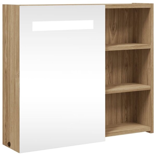 Szafka łazienkowa z lustrem i LED, kolor dębu, 60x13x52 cm