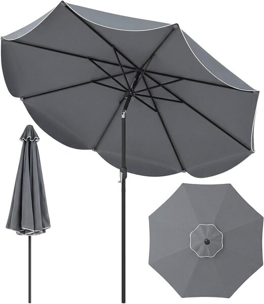 KOMFOTTEU Parasol ogrodowy 270 cm, parasol ogrodowy z korbk i funkcj pochylania, parasol balkonowy z 8 metalowymi ebrami i dwuwarstwowym daszkiem, osona przeciwsoneczna, parasol ogrodowy do ogrodu, tarasu i balkonu