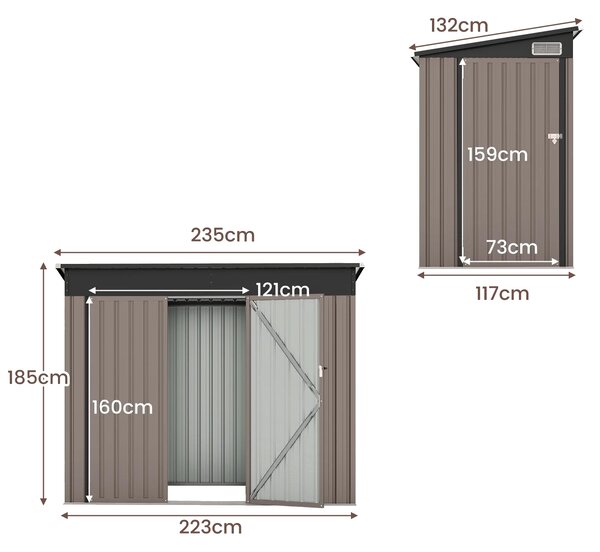 Metalowa szopa ogrodowa z drzwiami 235 x 117 x 185 cm