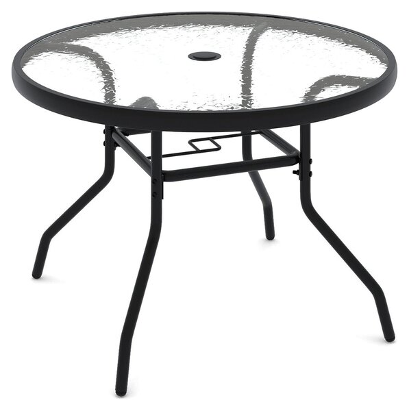 Stolik patio KOMFOTTEU, stó ogrodowy do uytku zewntrznego z szklanym blatem i otworem na parasol o rednicy 4,2 cm, okrgy stolik kawowy z solidn metalow ram, stó tarasowy o wymiarach 70 x 70 x 45,5 cm, stolik balkonowy do ogrodu, tarasu i werandy