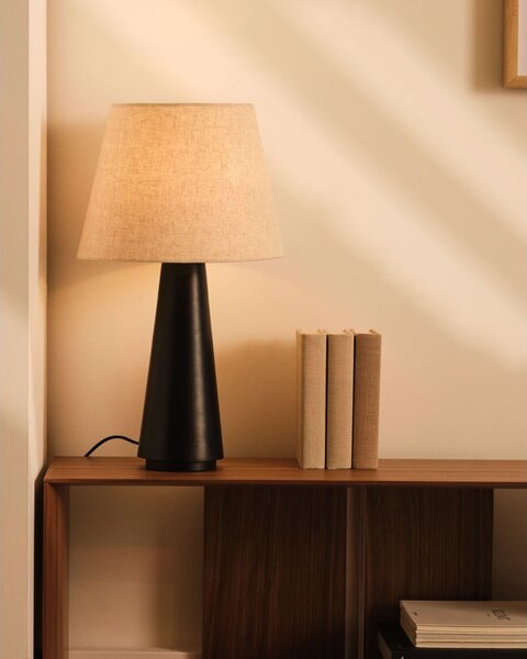 Czarno-beżowa lampa stołowa z tekstylnym kloszem (wys. 60 cm) Torrent – Kave Home