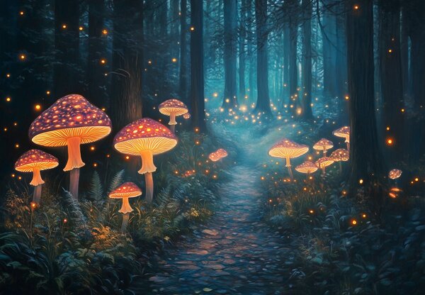 Fototapeta - Magiczny las z grzybami (196x136 cm)