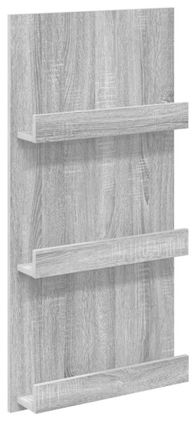 Elegancki stojak na magazyny z materiału drewnopochodnego - szary sonoma, 3 półki, nowoczesny design