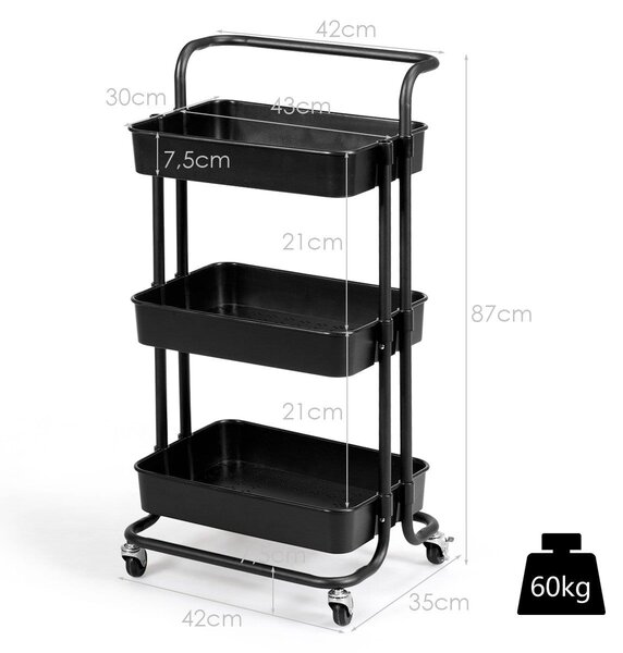 Wózek organizer na kółkach z 3 półkami