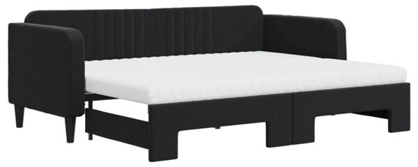 Sofa rozsuwana z materacami, czarna, 80x200 cm, aksamit