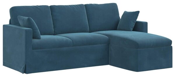 Nowoczesna sofa aksamitna w kolorze niebieskim z metalowÄ ramÄ i ergonomicznym projektem
