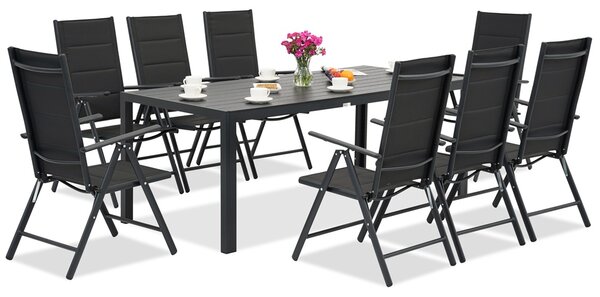 Meble ogrodowe aluminiowe polywood z dużym stołem Verona dla 8 osób Garden Point czarne