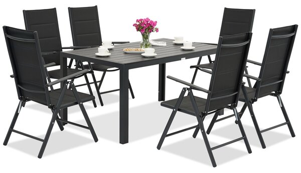 Meble ogrodowe aluminiowe polywood Verona dla 6 osób Garden Point czarne
