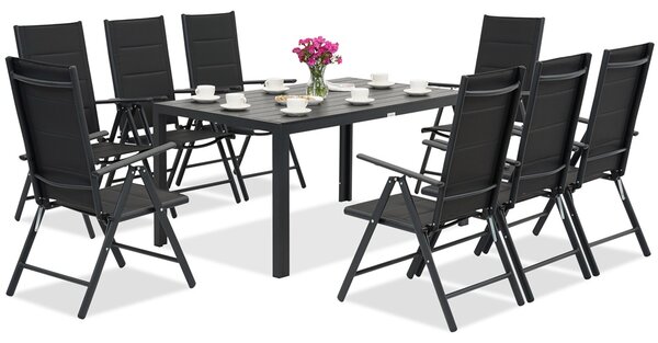 Meble ogrodowe aluminiowe polywood Verona dla 8 osób Garden Point czarne