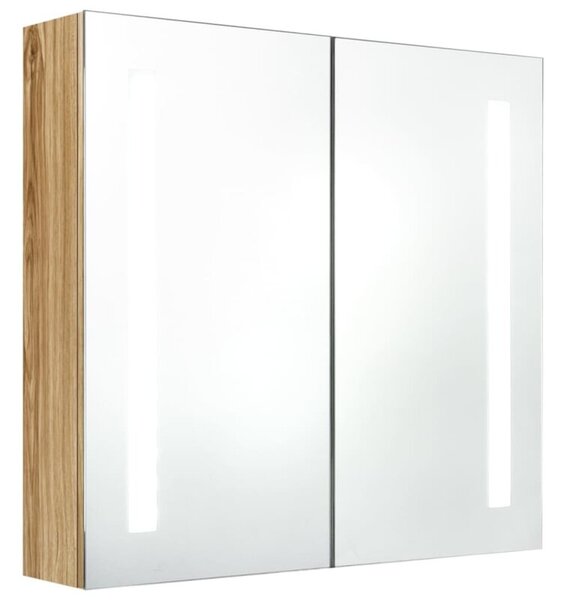 Szafka łazienkowa z lustrem i LED, kolor dębowy, 62x14x60 cm