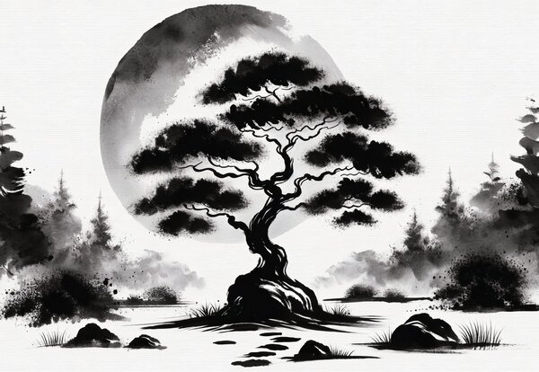 Fototapeta - Czarno-bonsai (196x136 cm)