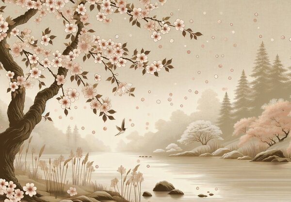 Fototapeta - Sakura nad rzeką (196x136 cm)